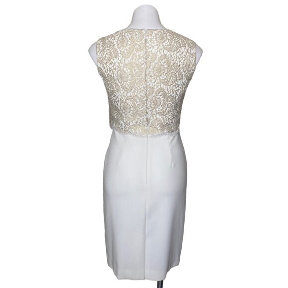 Tahari ASL NWT $159 Lace Overlay Cocktail Sheath Dress, Ivory/White Gold Size 2 - Picture 5 of 10